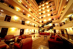 Atrium Lobby at Borodino Hotel in Moscow, Russia