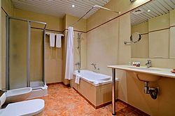 Bathroom at Studio at Borodino Hotel in Moscow, Russia