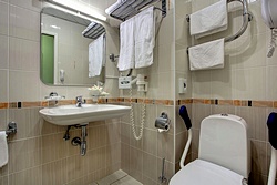 Bathroom for disabled guests at Business Twin Room at Izmailovo Alfa Hotel in Moscow, Russia