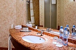 Bath Room at Corner Suite at Marriott Royal Aurora Hotel in Moscow, Russia